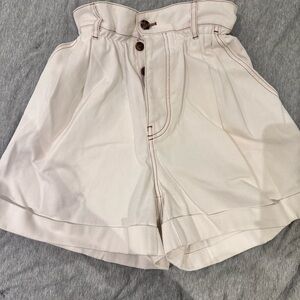 High-Waist Paperbag Cream Women’s Shorts